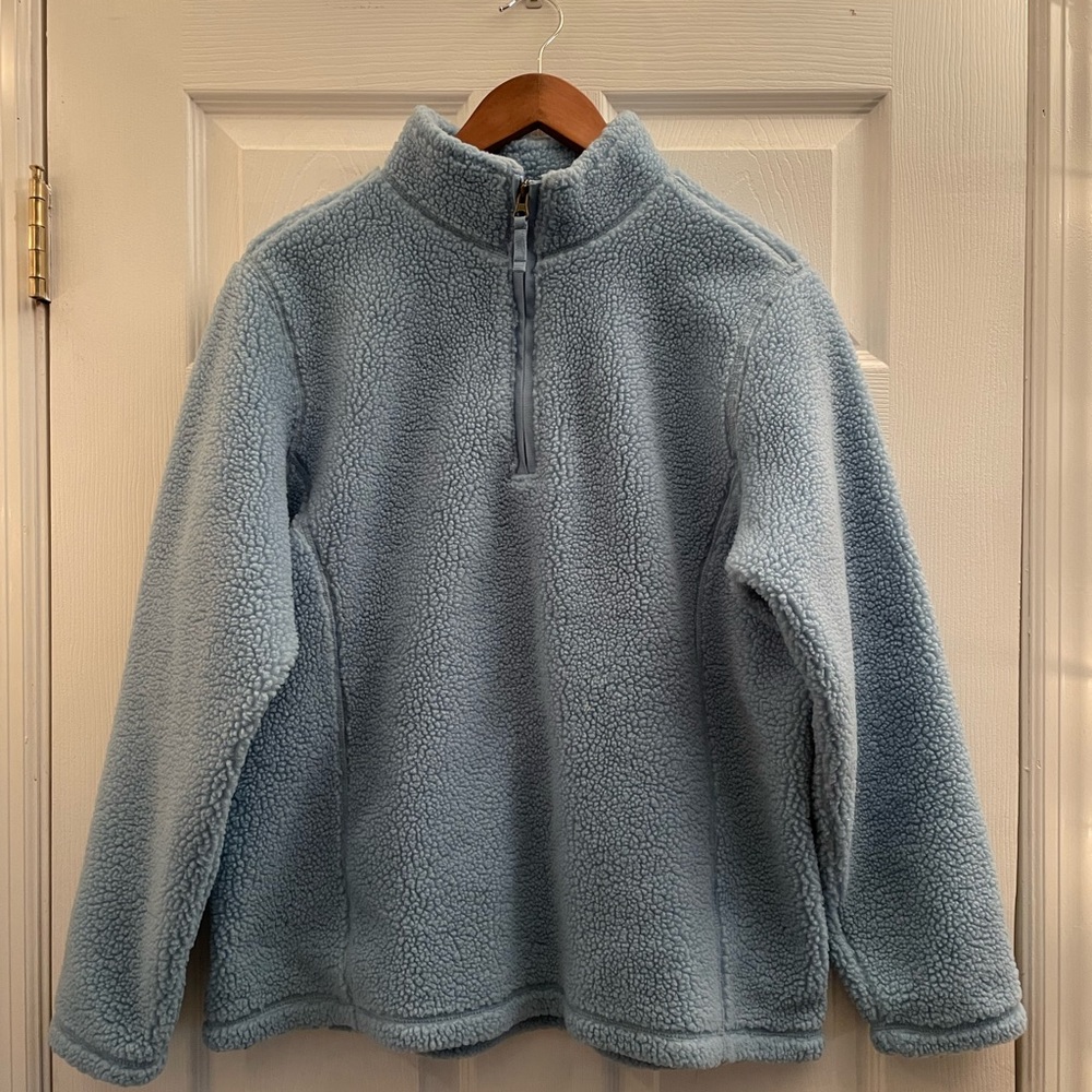 Lands End Blue Fuzzy Quarter Zip Pullover